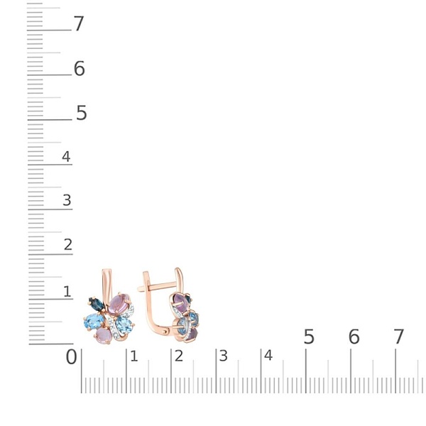 Серьги Цветы из красного золота с аметистами, топазами swiss и топазами лондон