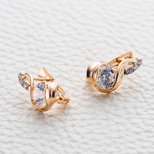 Серьги из красного золота с 8 кристаллами swarovski