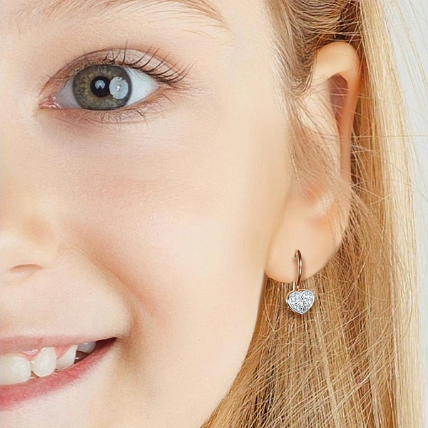 Детские серьги Сердца из красного золота с 26 фианитами