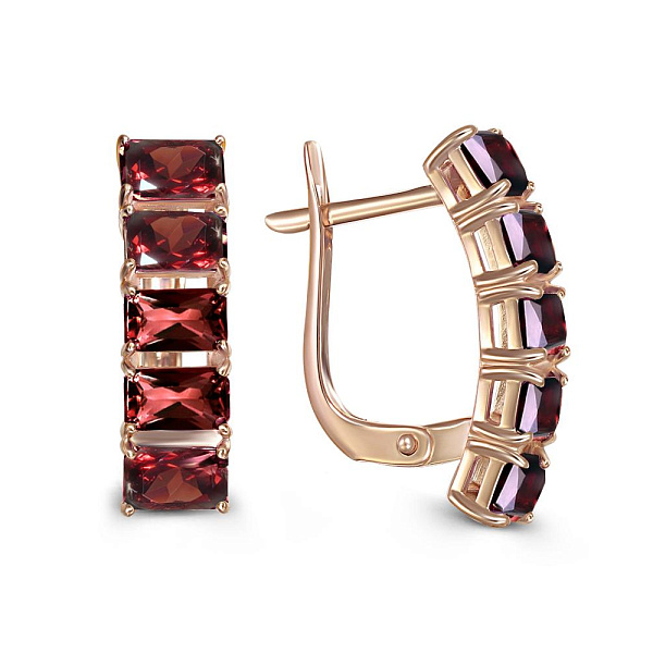 Серьги из красного золота с 10 гранатами