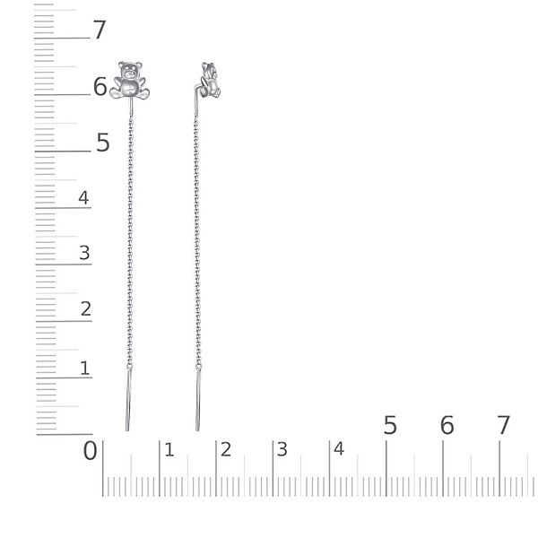 Серьги-продёвки Мишки из белого золота без вставок