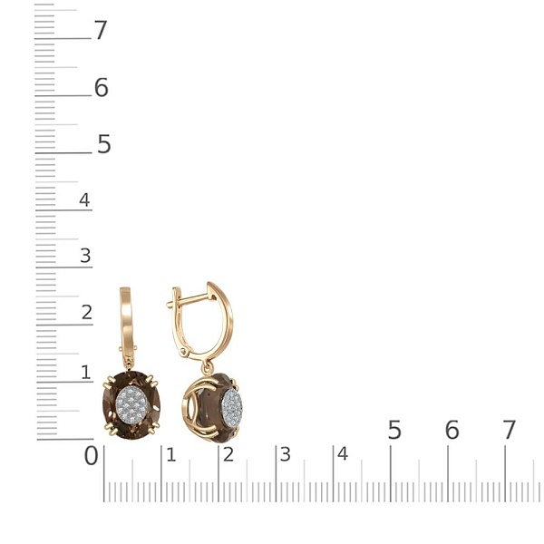 Серьги из жёлтого золота с 2 раухтопазами и 28 бриллиантами