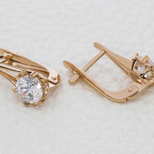 Серьги из красного золота с 2 кристаллами swarovski