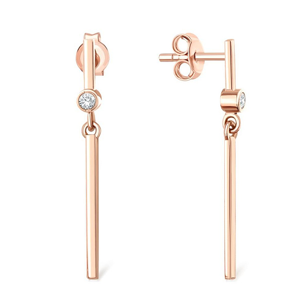 Серьги-пусеты из красного золота с 2 фианитами