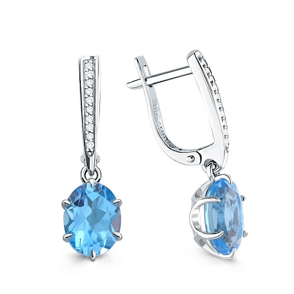 Серьги из белого золота с 2 топазами swiss и 20 бриллиантами