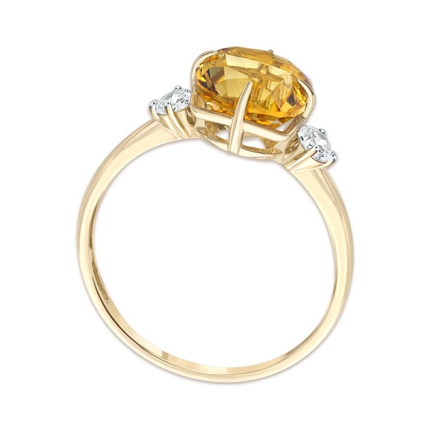 Кольцо из жёлтого золота с цитрином и 2 фианитами