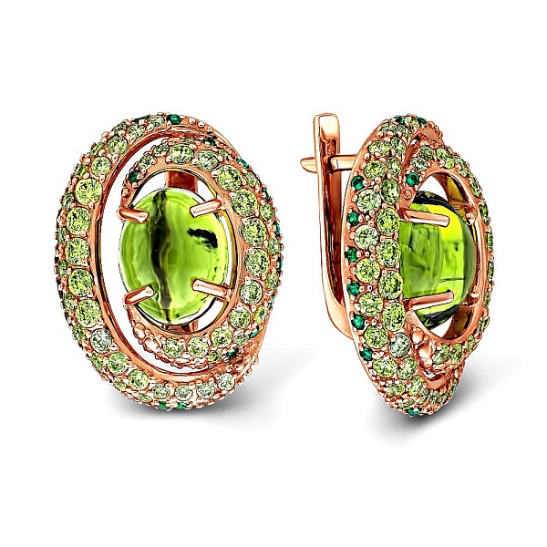 Серьги из красного золота с 2 кварцами и 136 фианитами