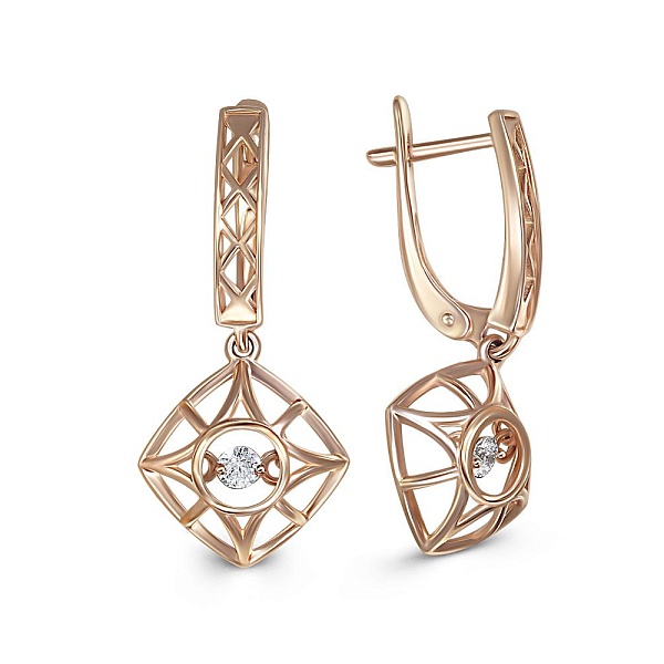 Серьги из красного золота с 2 фианитами