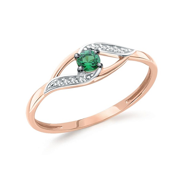 Кольцо из красного золота с изумрудом и 8 бриллиантами