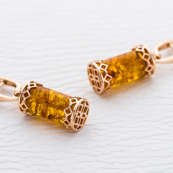 Серьги из красного золота с янтарём