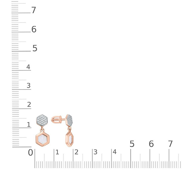 Серьги-пусеты из красного золота с перламутром и 38 фианитами