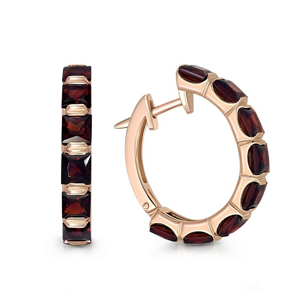 Серьги из красного золота с 16 гранатами