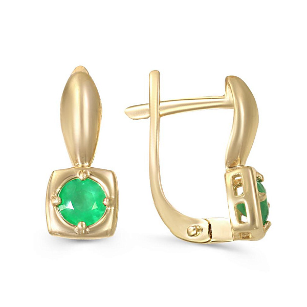 Серьги из жёлтого золота с 2 изумрудами