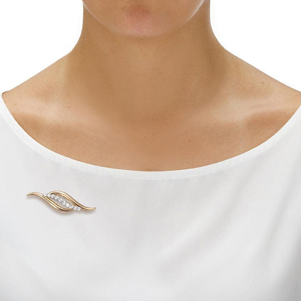 Брошь Дорожка из жёлтого золота с 10 фианитами