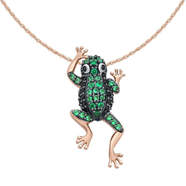 Колье Лягушка из красного золота с 47 фианитами