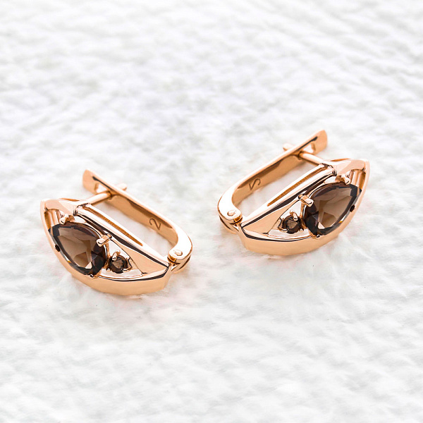 Серьги из красного золота с 4 раухтопазами