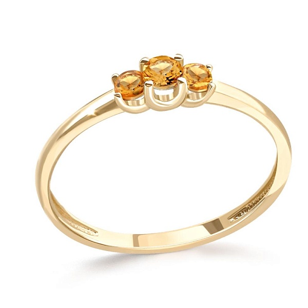 Кольцо из жёлтого золота с 3 цитринами