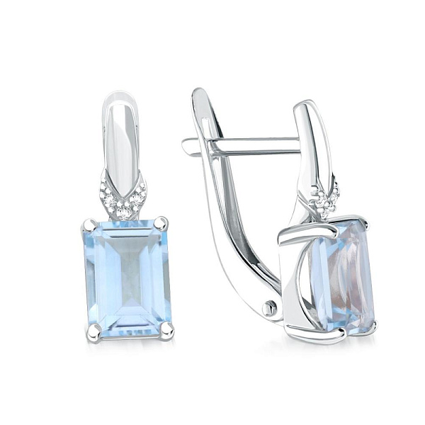 Серьги из белого золота с 2 топазами sky и 6 бриллиантами