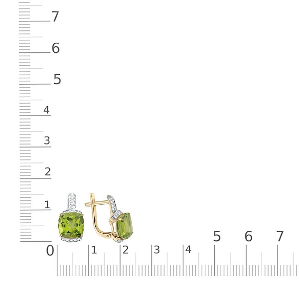 Серьги из жёлтого золота с 2 хризолитами и 36 фианитами