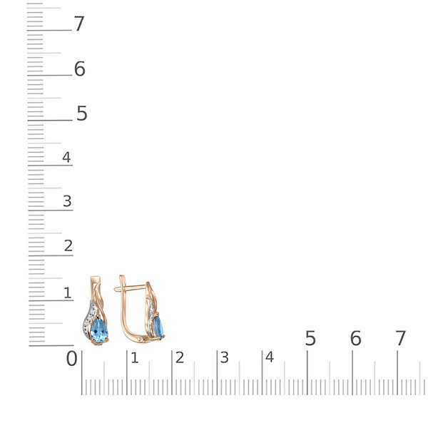 Серьги из красного золота с 2 топазами swiss и 6 фианитами