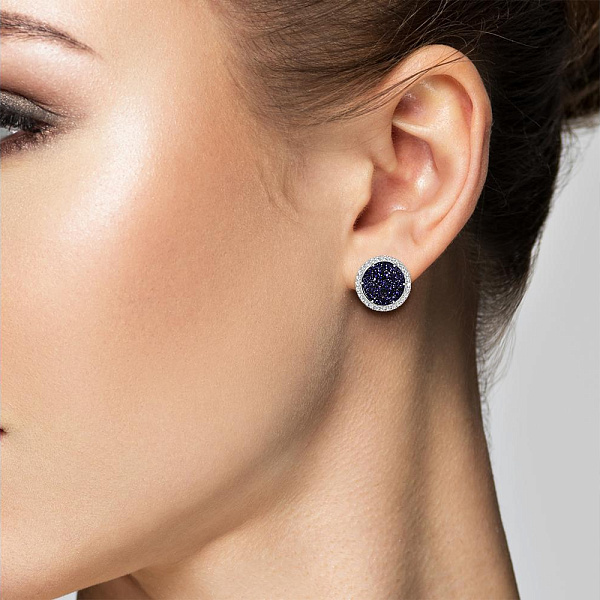 Серьги из белого золота с 2 авантюринами и 56 фианитами