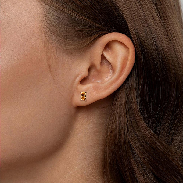 Серьги-пусеты из красного золота с 2 цитринами