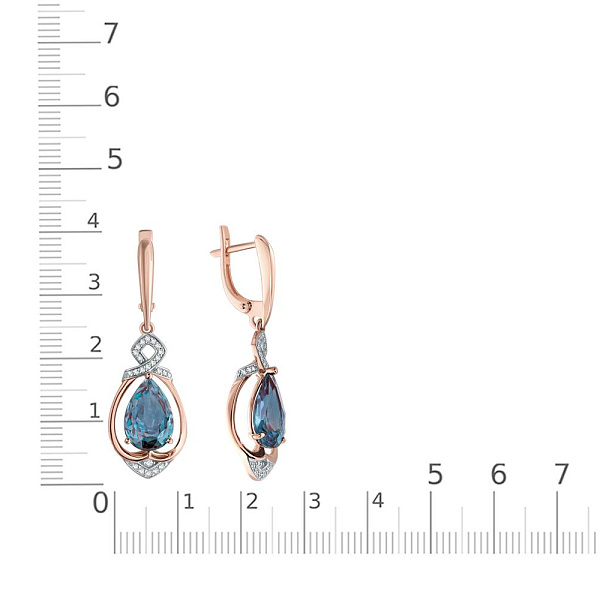 Серьги из красного золота с 2 александритами и 48 фианитами