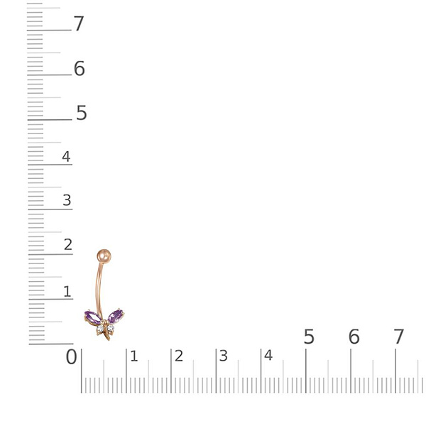 Пирсинг Бабочка из красного золота с 2 аметистами и 2 фианитами