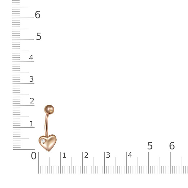 Пирсинг Сердце из красного золота с 4 фианитами