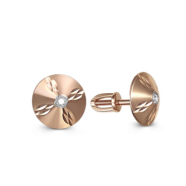 Серьги-пусеты из красного золота с 2 бриллиантами