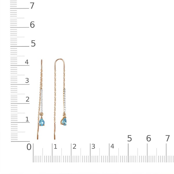 Серьги-продёвки Дорожки из красного золота с 2 топазами swiss и 20 фианитами
