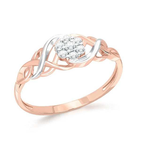 Кольцо Малинка из красного золота с 7 фианитами