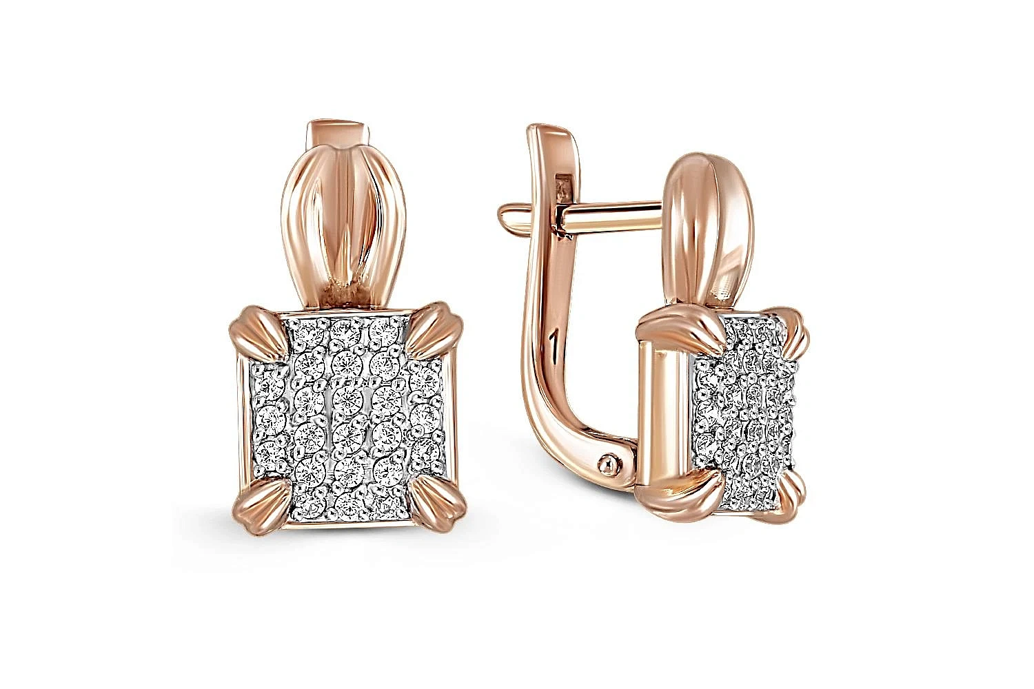 Серьги из красного золота с 48 фианитами