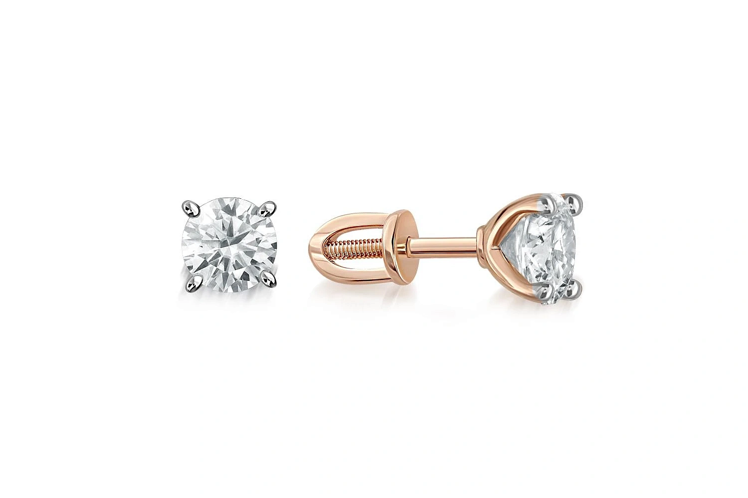 Серьги-пусеты из красного золота с 2 кристаллами swarovski