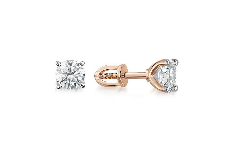 Серьги-пусеты из красного золота с 2 кристаллами swarovski