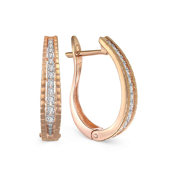 Серьги Дорожки из красного золота с 24 бриллиантами