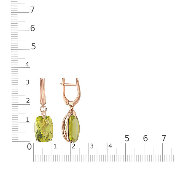 Серьги из красного золота с 2 кварцами