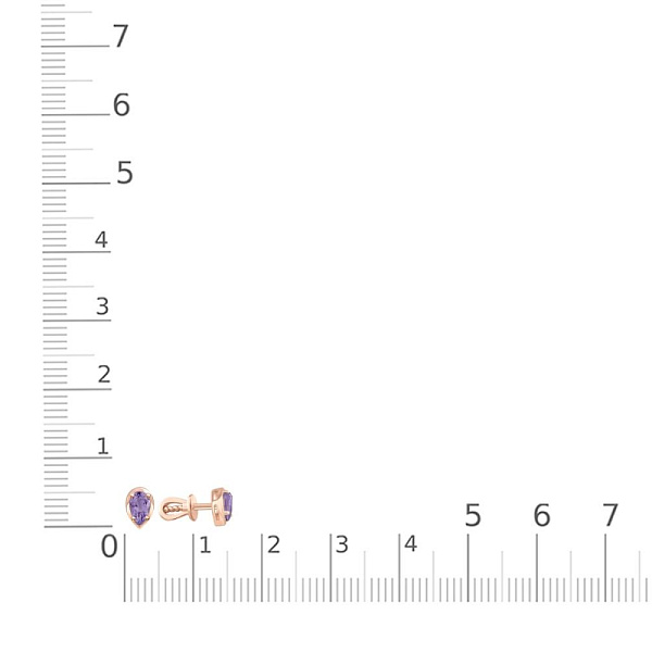 Серьги-пусеты из красного золота с 2 аметистами