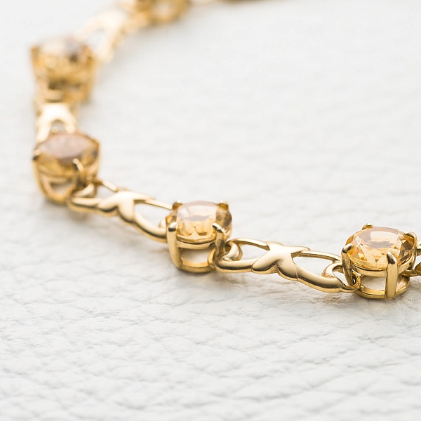 Браслет Дорожка из жёлтого золота с 8 цитринами