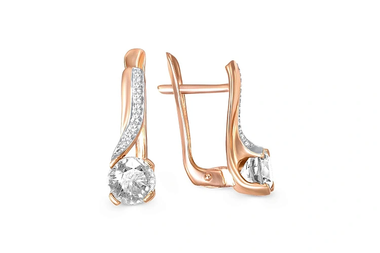 Серьги из красного золота с 16 кристаллами swarovski