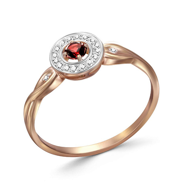 Кольцо из красного золота с гранатом и 18 фианитами