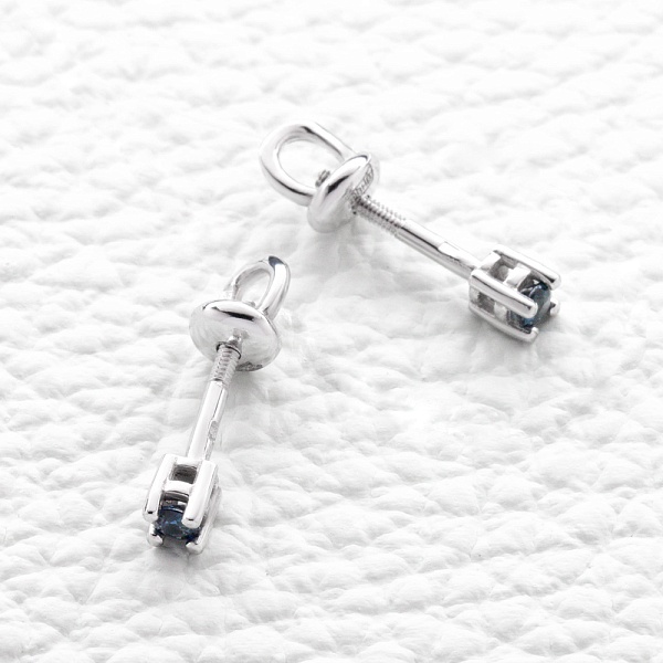 Серьги-пусеты из белого золота с 2 сапфирами