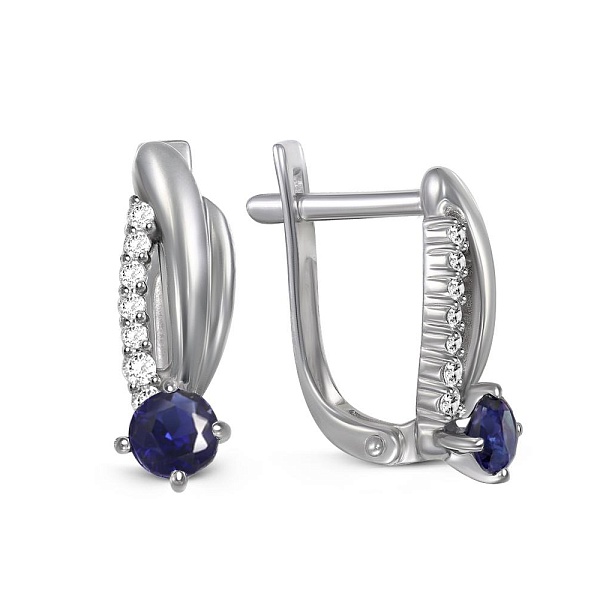 Серьги из белого золота с 2 корундами и 14 бриллиантами