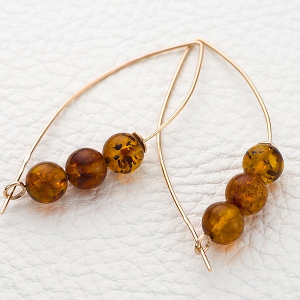 Серьги из красного золота с янтарём