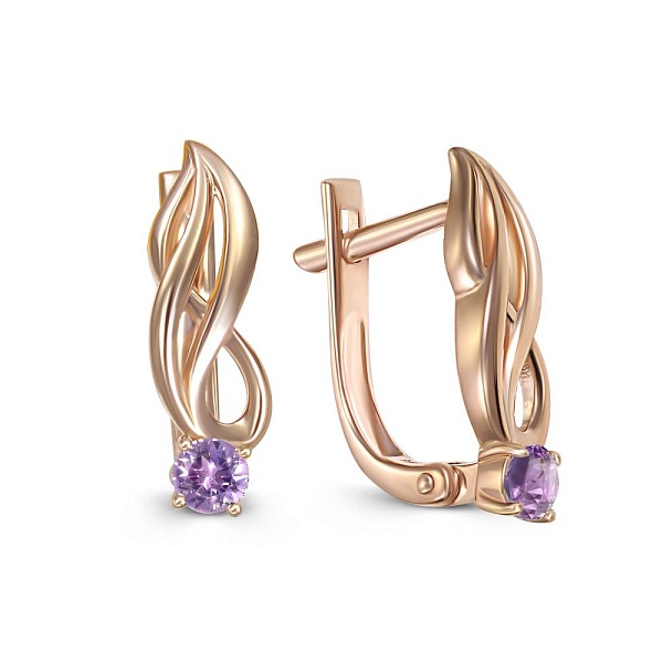 Серьги из красного золота с 2 аметистами