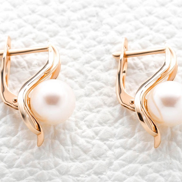 Серьги из красного золота с 2 жемчужинами