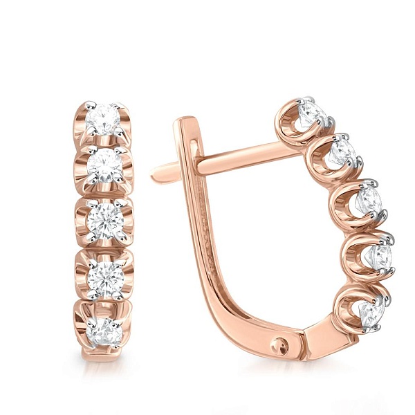 Серьги Дорожки из красного золота с 10 фианитами