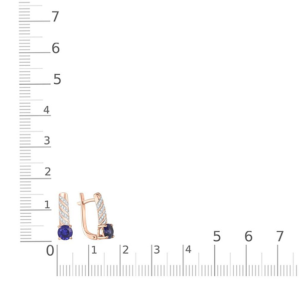Серьги из красного золота с 2 корундами и 42 фианитами