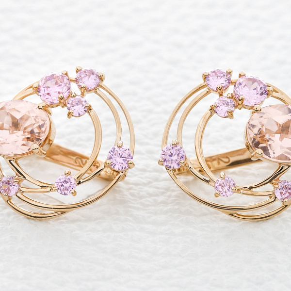 Серьги из красного золота с 2 ситаллами и 12 фианитами