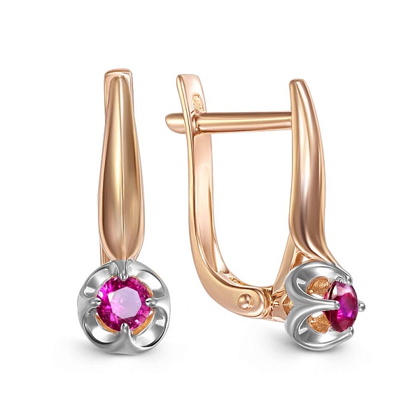 Серьги из красного золота с 2 рубинами